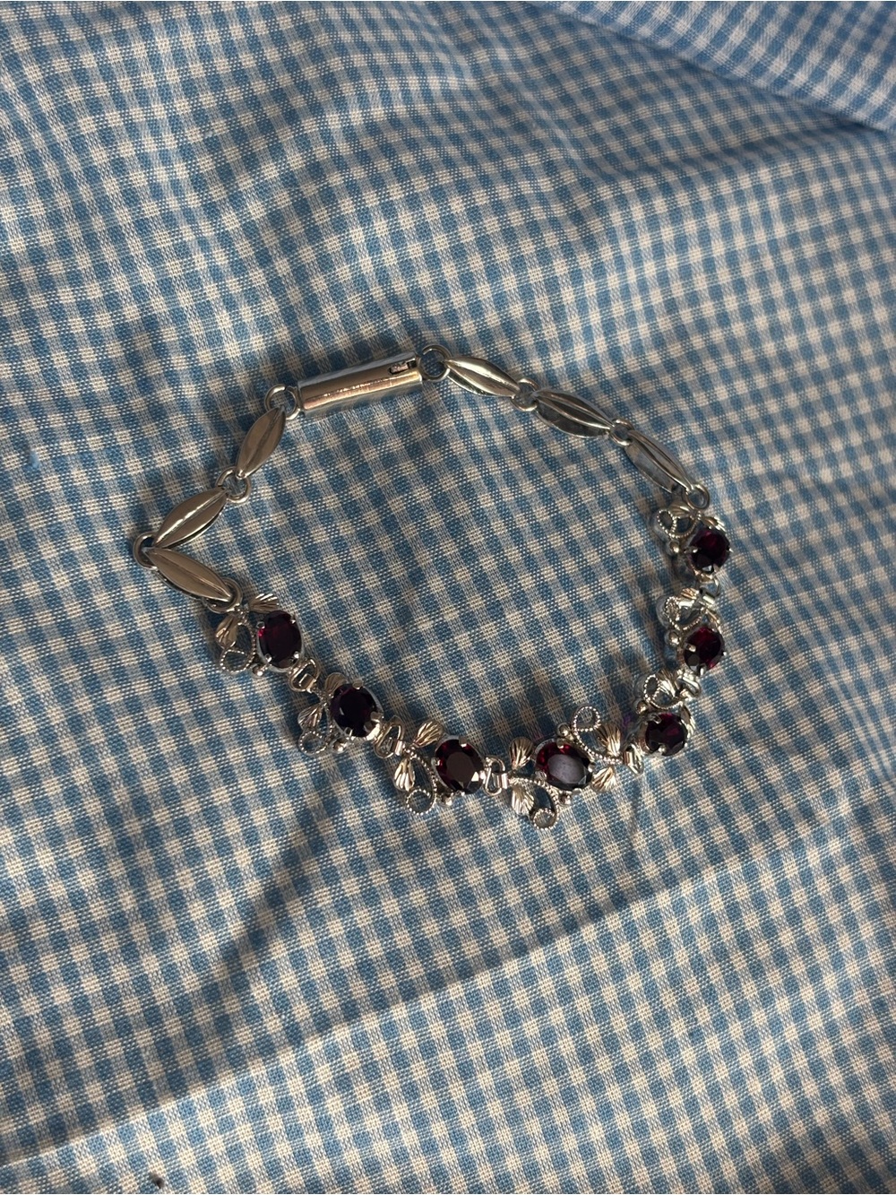 Sterling Silver Garnet filigree Bracelet - Deep purple Red Gemstone Bracelet